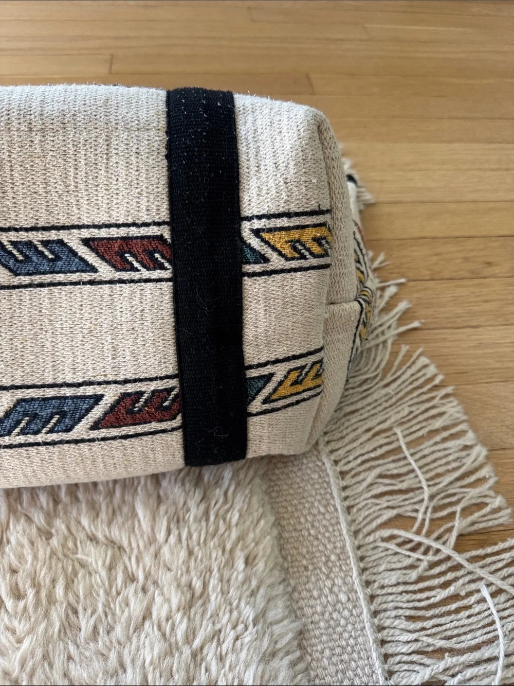 Isabel Marant Cream Tote with Black Straps and Multicolor Geometric Motif